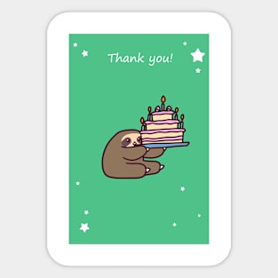 "Thank You" Birthday Cake Sloth Sticker